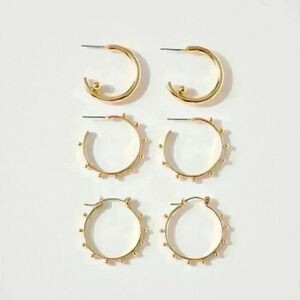 Set of 3 Pairs of Flat Bar Hoop Earrings